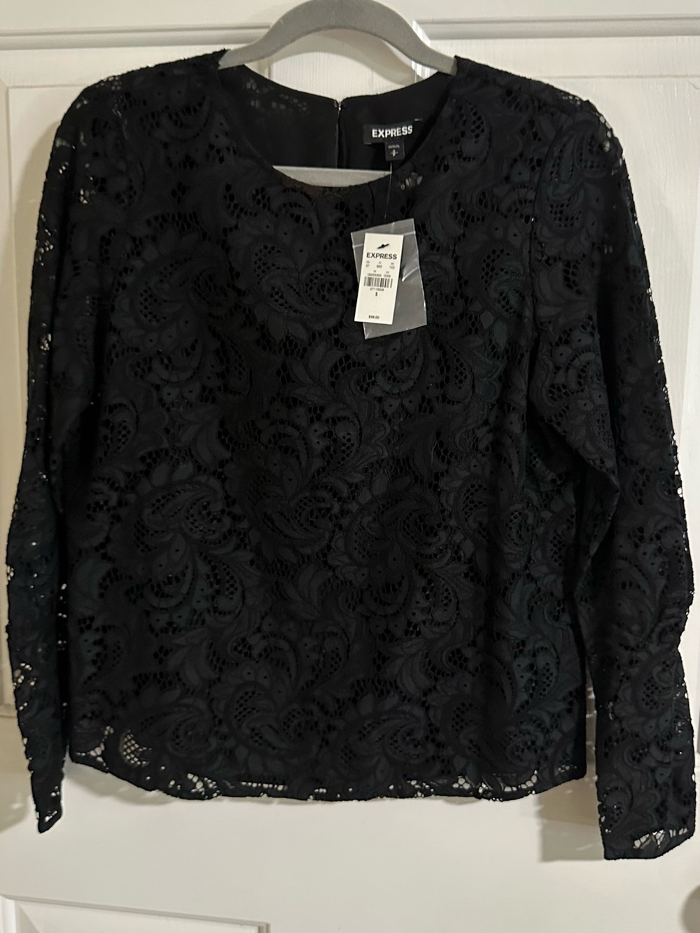 Express Black Lace Long Sleeve Top with Floral Cutout